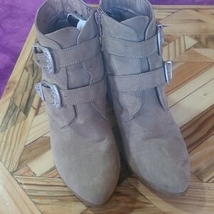 Christian Siriano Taupe Suede Ankle Booties with Buckle Straps